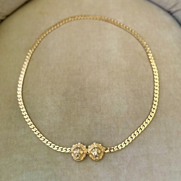 VTG Auth ACCESSOCRAFT NYC Iconic Double Lion Heads Circa 1970\'s Gold Link Belt